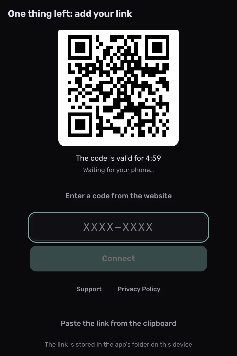 تسجيل الدخول إلى ProxysVPN: رمز QR وحقل لإدخال الرمز من لوحة التحكم