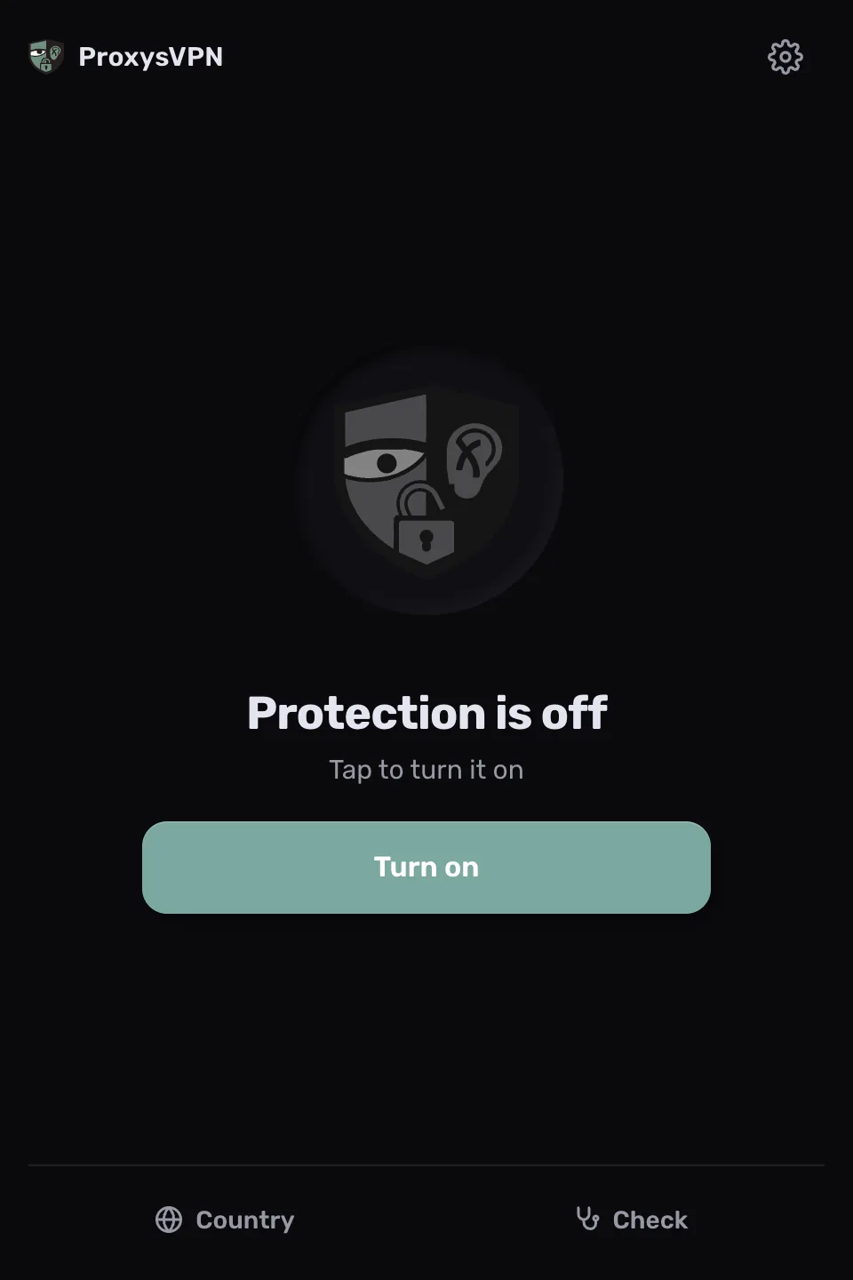 شاشة ProxysVPN وفيها زر «Turn on»