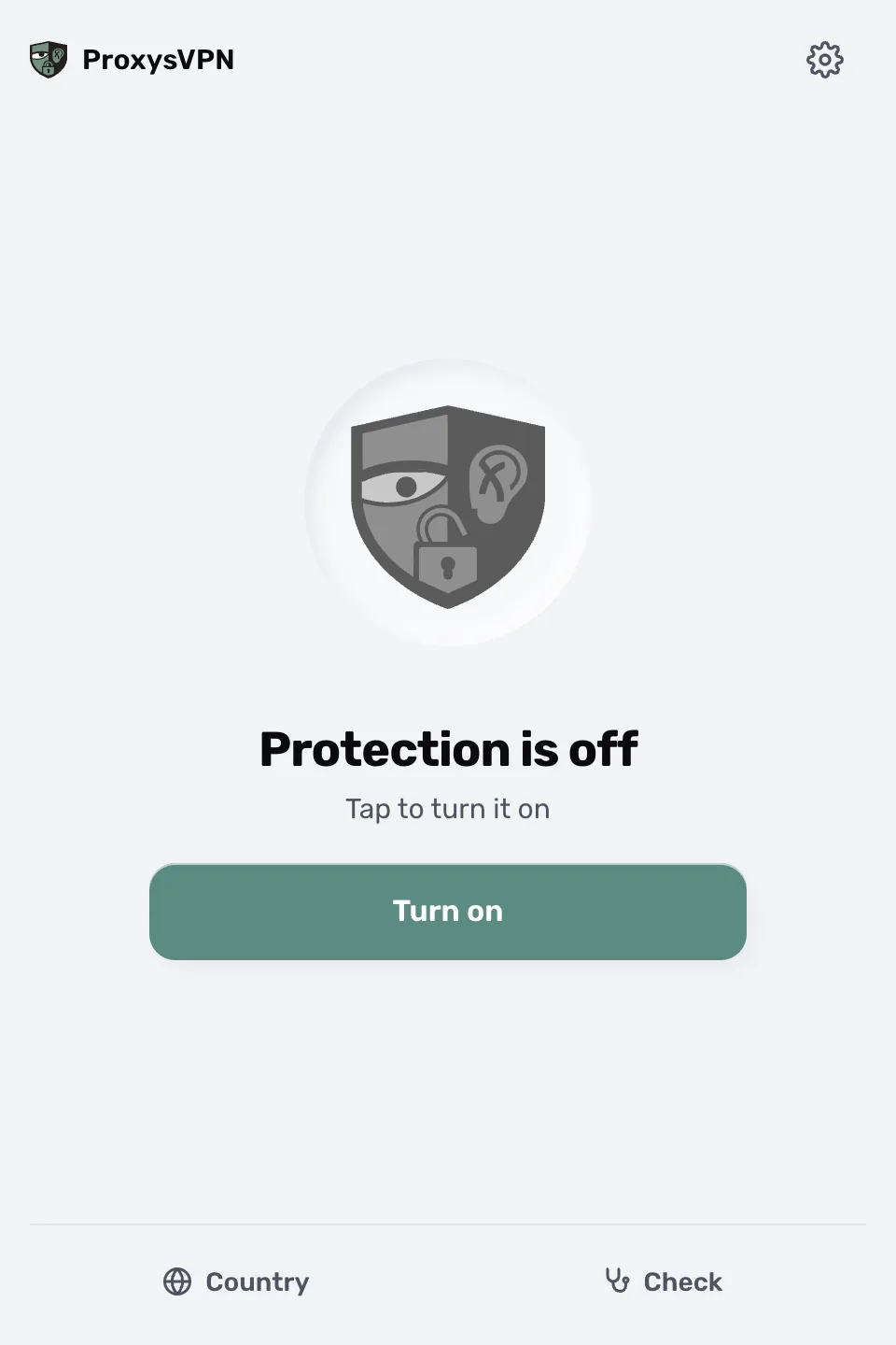 شاشة ProxysVPN وفيها زر «Turn on»