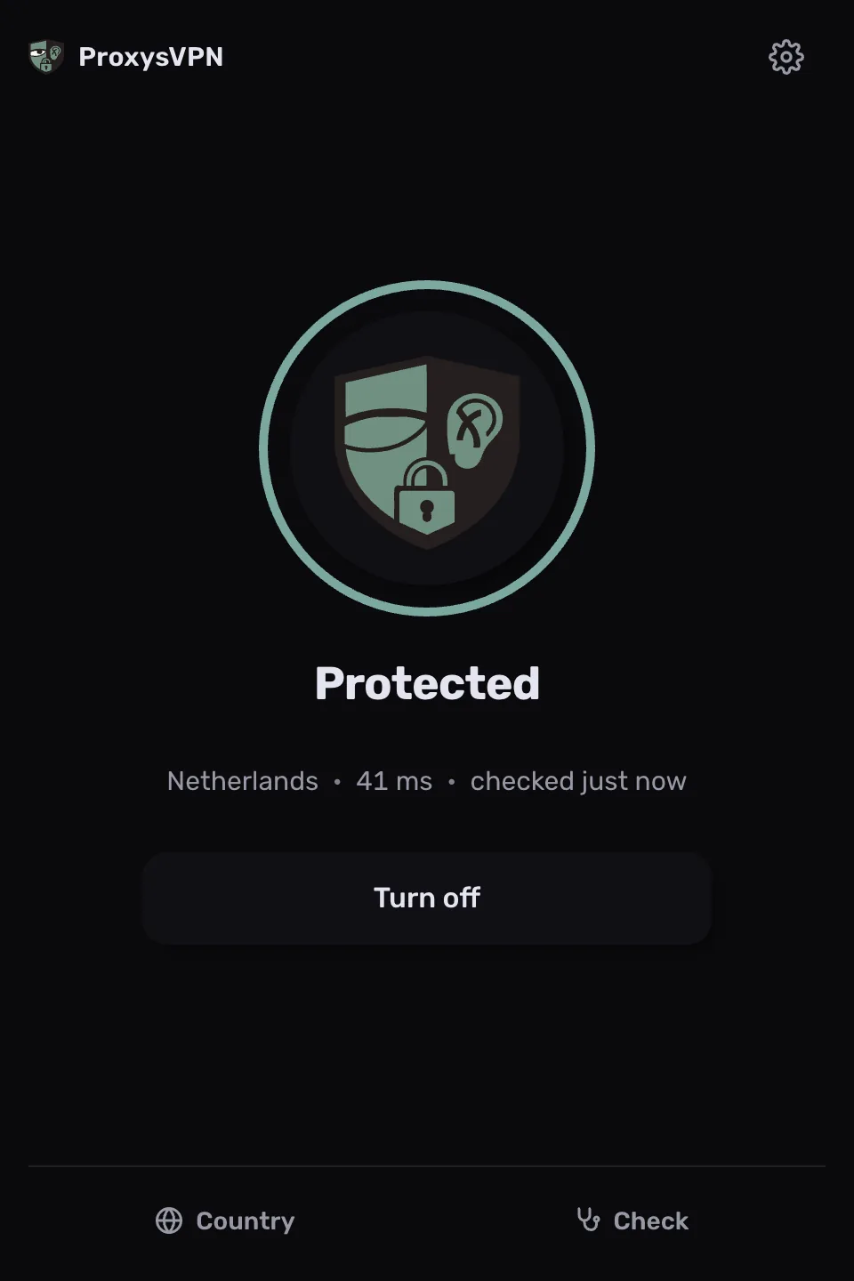 الشاشة الرئيسية في ProxysVPN: «Protected»